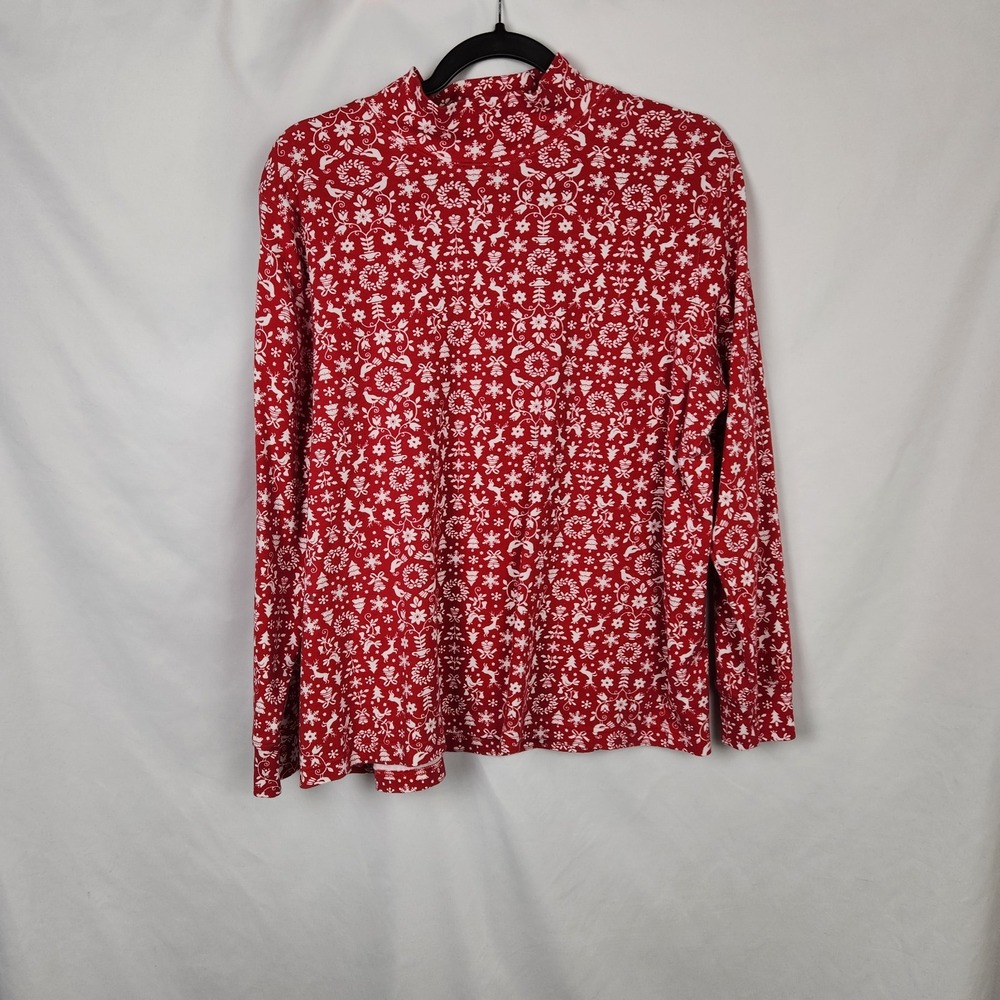 Lands End Womens‎ Mock Neck Long Sleeve Shirt Red Christmas Size XL (18)